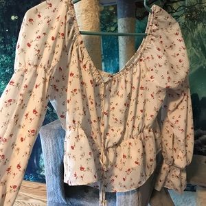 white rosy long sleeve blouse